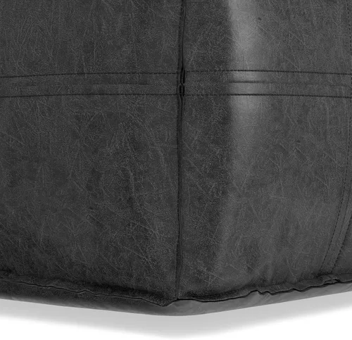 Miniatura 8 de SIMPLIHOME Brody - Puf cuadrado de 18 pulgadas de ancho x 14 pulgadas de alto, tapizado de piel vegana, color negro envejecido, reposapiés bohemio