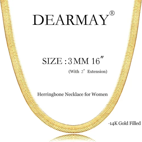 Miniatura 5 de DEARMAY 14K Gold Necklaces for Women, Dainty Gold Herringbone Choker Necklace for Women Thin Layered Chunky Snake Chain Necklaces Jewelry for Teen