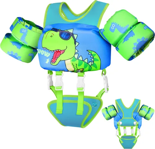 Miniatura 12 de Vvinca Chaleco de natación para niños de 22 a 66 libras, entrenador de natación para niños y niñas con correa de entrepierna antirozaduras