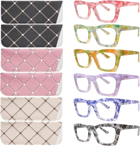 Miniatura 15 de SIGVAN - Paquete de 6 gafas de lectura estilo Oprah con bloqueo de luz azul, montura cuadrada, bisagra de resorte para computadora para mujeres y 3