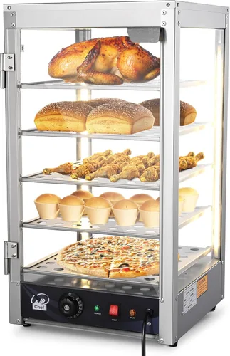 WeChef Calentador de alimentos comercial de 5 niveles de 15 pulgadas, 600 W, vitrina de pizza para alimentos, camión, tienda de alimentos, Plateado