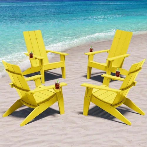 Miniatura 25 de MXIMU Silla Adirondack moderna resistente a la intemperie con portavasos, sillas de gran tamaño para hogueras Adorondic de plástico al aire libre
