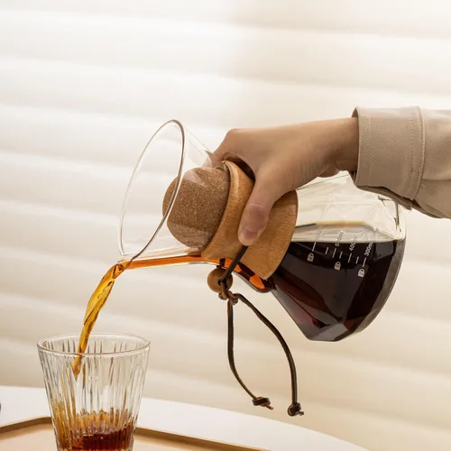 Miniatura 3 de Cafetera de Goteo con Funda de Madera, Cafetera de Goteo de 13.5oz/400ml, Juego de Cafetera de Goteo con Tapón de Corcho (13.5oz/400ml)