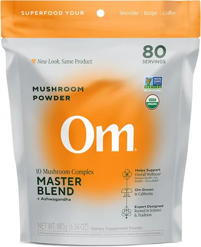 Miniatura 6 de Om Master Blend Polvo de hongo orgánico, complejo de 10 hongos, extracto de Reishi y adaptógenos, salud vibrante, suplemento de hongos inmunes, 3.17