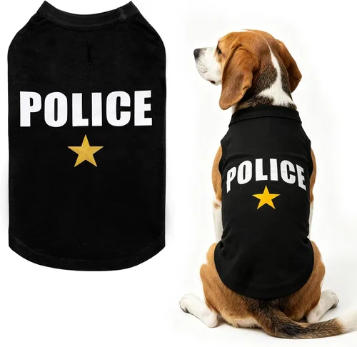 BINGPET Camisas de Perro Policía, Camiseta de Perro Suave de Algodón, Traje Transpirable y Ligero para Perro Camiseta Sin Mangas Chaleco, Ropa