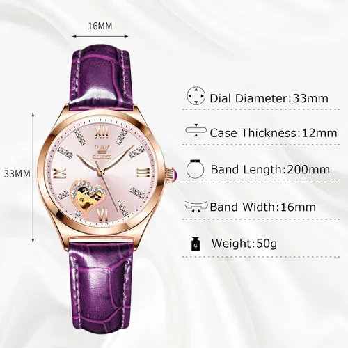 Miniatura 4 de RORIOS Reloj mecánico automático para mujer, reloj automático con correa de piel, luminoso, para mujer