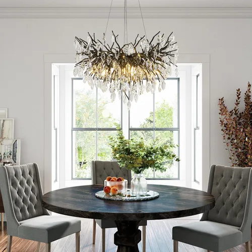 Miniatura 9 de Candelabro de cristal para comedor, lámpara moderna de 24 pulgadas para sala de estar, candelabros de rama de árbol dorado con 8 luces, lámpara