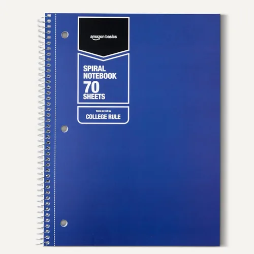 Miniatura 5 de Amazon Basics Cuaderno espiral con rayas universitarias, 70 hojas, 10.5 x 8 pulgadas, colores sólidos surtidos, paquete de 5 Varios colores lisos