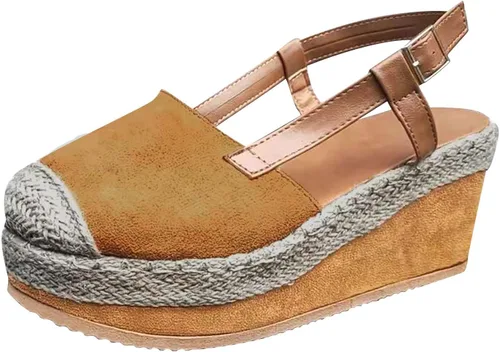Sandalias de plataforma y cuña para mujer, estilo casual, con correas de verano, con hebilla, talón cerrado, sandalias de tacón cómodas y bohemias