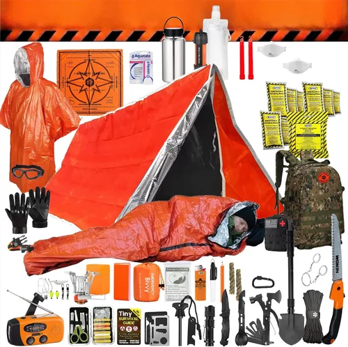 Miniatura 12 de Kit de supervivencia de 48 horas – 228 piezas de equipo de supervivencia y suministros, mochila de emergencia de 45 L, primeros auxilios, filtro