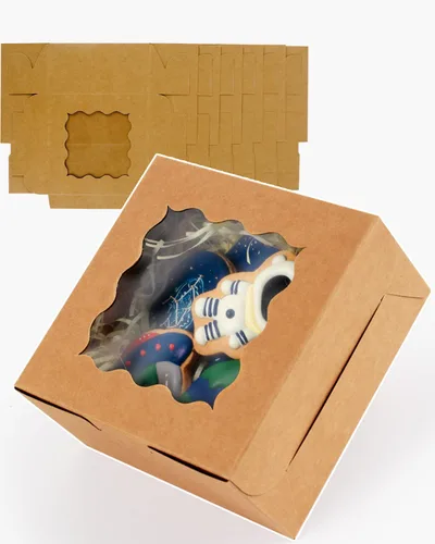 Miniatura 2 de qiqee Cajas de galletas Kraft con ventana, 60 paquetes de 6 x 6 x 3 pulgadas, cajas de papel kraft marrón para galletas, pasteles, cupcakes, tartas