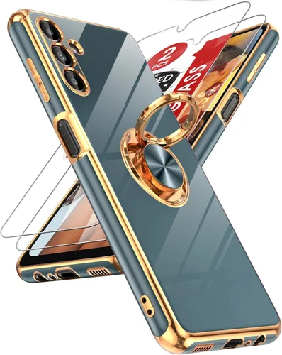 Miniatura 157 de LeYi Funda para Samsung Galaxy S22 Ultra con soporte de anillo giratorio de 360°, soporte magnético, chapado en oro rosa, borde protector para Negro