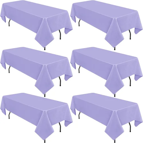 Miniatura 30 de Paquete de 10 manteles de poliéster de 60 x 102 pulgadas, manteles de poliéster beige para mesas rectangulares de 6 pies, resistentes a las manchas