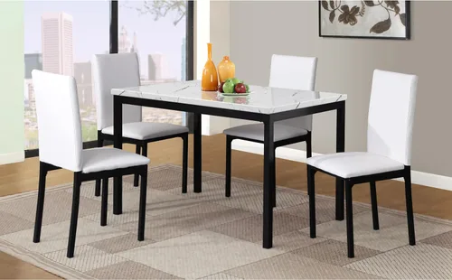 Miniatura 7 de Roundhill Furniture Juego de comedor de metal Citico de 5 piezas con tapa de mármol sintético laminado, color negro