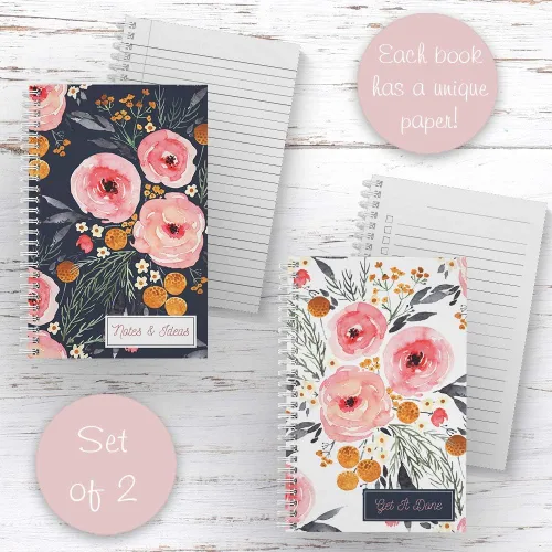 Miniatura 3 de Gotcha Covered Notebooks Mountain Floral: Juego de 2 cuadernos de espiral encuadernados con alambre. Dos diseños elegantes con 120 papeles con rayas