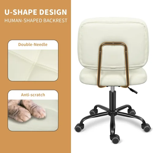 Miniatura 6 de ERGOSEAT Silla de escritorio de oficina en casa sin brazos con ruedas, moderna silla ergonómica con ruedas giratorias de 360°, sillas de tareas