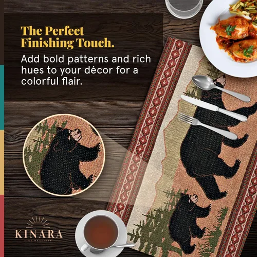 Miniatura 4 de Kinara Juego de manteles individuales Black Bear - Diseño nativo americano del suroeste - Patrón hermoso y único - Tejido fino cuatro manteles