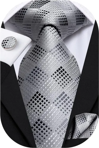 Miniatura 90 de Hi-Tie Corbatas de seda para hombre, diseño de cachemira a rayas, con bolsillo, gemelos cuadrados, conjunto formal de negocios