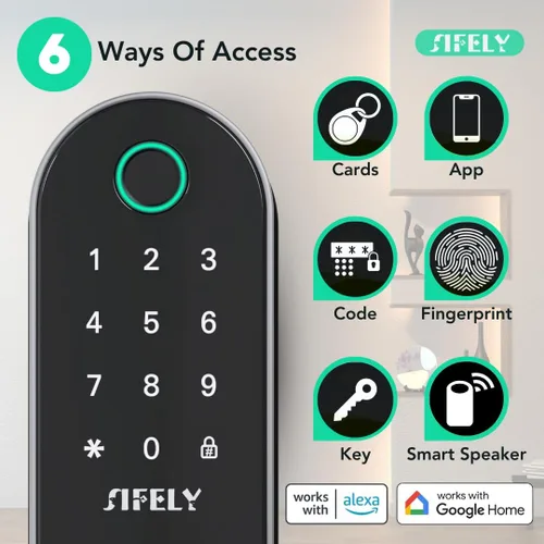 Miniatura 2 de Cerradura de puerta inteligente con huella digital WiFi integrada con mango y teclado, acceso remoto y bloqueo automático, entrada sin llave
