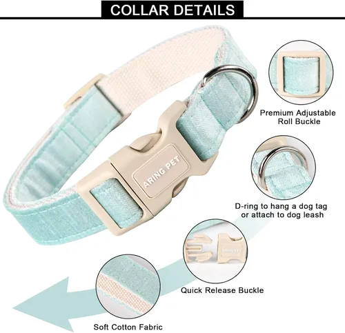 Miniatura 2 de Aring Pet Collar de algodón, ligero y ajustable, con hebilla de liberación rápida para perros pequeños, medianos y grandes, para cachorros, verde