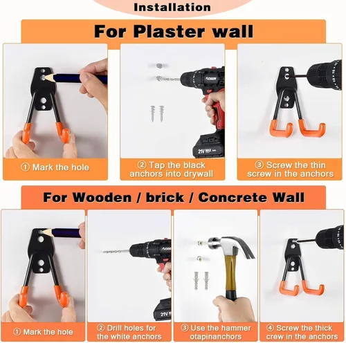 Miniatura 8 de Ganchos de almacenamiento de acero para garaje, paquete de 32 unidades, revestimiento antideslizante, ganchos de pared resistentes para colgar