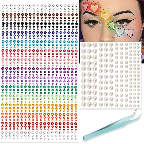 Miniatura 18 de NOOEPC Gemas faciales para el cabello, joyas autoadhesivas para la cara, joyas para los ojos, diamantes de imitación para la cara, gemas