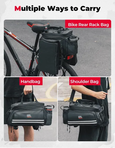 Miniatura 4 de KEMIMOTO Bolsa de 20L para Bicicleta con Portaequipajes Trasero con Funda Impermeable, Bolsa de Maletero de Bicicleta de Cuero de Carbono Alforja