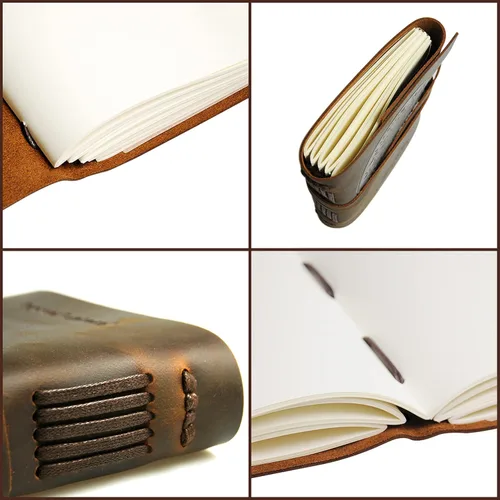 Miniatura 7 de Diario encuadernado en cuero para hombres y mujeres, juego de regalo hecho a mano con brújula náutica en relieve y bolígrafo elegante, vintage