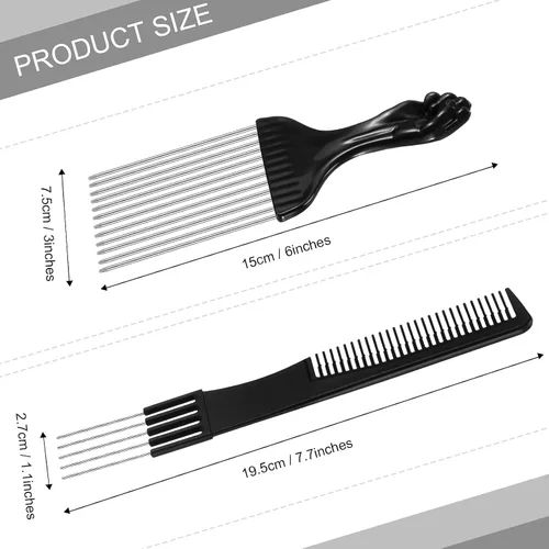 Miniatura 3 de 3 piezas de púas de pelo de metal para mujer, peinetas de salón de elevación de espalda con peine de acero inoxidable para mujeres y hombres (negro)