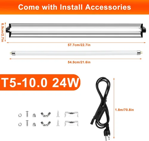 Miniatura 7 de Kit combinado de lámpara de reptil UVB T5 de 24 W - Tubo fluorescente UVB 10.0 para dragones barbudos, lagartos y tortugas - Luz de reptil UVA UVB