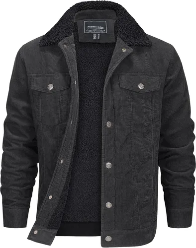 Miniatura 8 de EKLENTSON Chaquetas de pana para hombre, con forro de sherpa, abrigo de invierno térmico cálido, chaqueta de forro polar casual con solapa