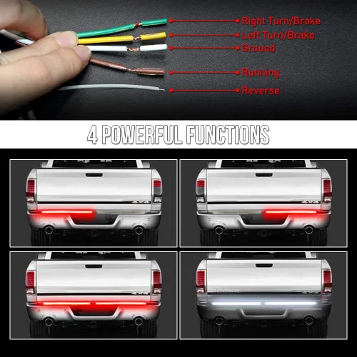 Miniatura 2 de Barra de luz triple para portón trasero de 60 pulgadas, resistente al agua [carcasa de aluminio] señal de giro roja sin taladro, función completa
