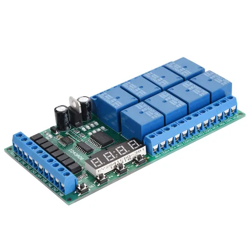 Relé de tiempo multifunción, relé de retardo de retardo de tiempo Junta DC 12V 8CH LED Multifunción Digital Delay Ciclo de Tiempo Temporización Relé