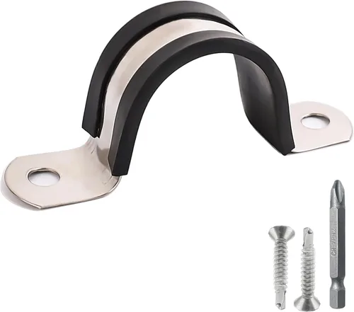 Abrazaderas de tubo, abrazaderas de conducto acolchadas de goma y acero inoxidable 304 (SCH 1 pulg (Φ 32 MM) - Paquete de 10)