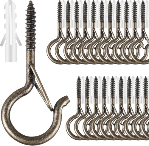 Miniatura 12 de Q Hangers 25 PCS Ganchos de Rosca para Luces de Cadena de Exteriores, Cesta Colgante Giratoria Ganchos para Luces de Patio con Hebilla Segura Gancho