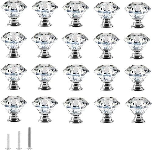 Miniatura 14 de 6 pomos de cristal de cristal de 1.18 pulgadas para cajones, pomos negros en forma de diamante, manijas con tornillos para cocina, baño, tocador