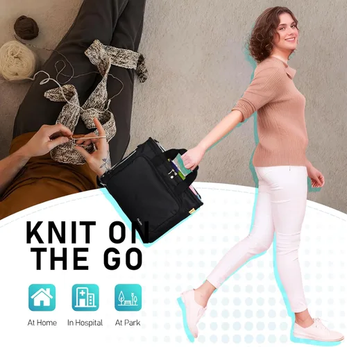 Miniatura 2 de Hoshin Bolsa de tejer para almacenamiento de hilos, organizador de bolsas de hilo de alta capacidad con divisor interior, portátil para llevar