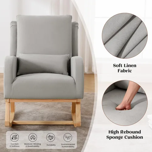 Miniatura 4 de HCHAIRH Silla Mecedora para Cuarto de Bebé, Sillas Mecedoras Tapizadas con Cojín Lumbar, Silla Mecedora Moderna y Elegante para Cuarto de Mamá, Sala