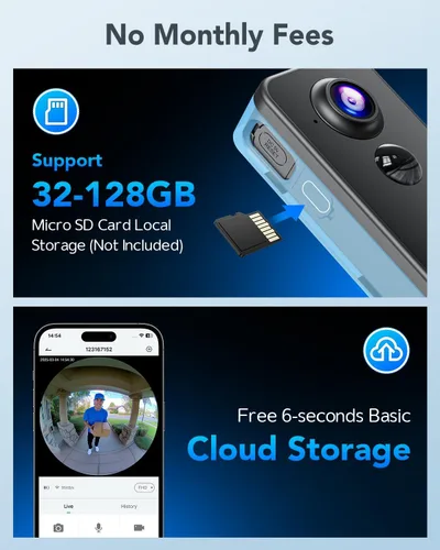 Miniatura 12 de XTU - Timbre de batería, video de 180° de arriba a abajo, vista en vivo con conversación bidireccional, sin costo mensual, Wi-Fi de 2.4G con timbre