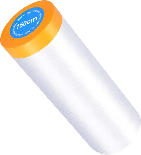 Miniatura 14 de Muf 2 x 65 pies de tela plástica para goteos, lámina de plástico con cinta adhesiva, película de enmascaramiento protectora impermeable, previene