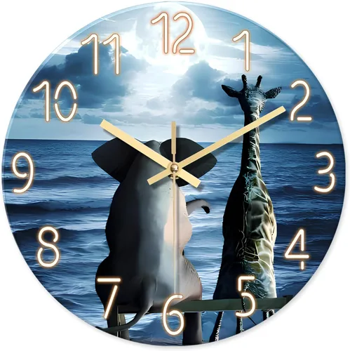 Miniatura 12 de XNM - Relojes de pared redondos rústicos para decoración de cocina y sala de 12 pulgadas, reloj de gallo de vidrio, funciona con pilas, marrón