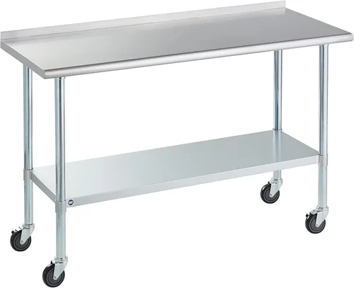 Miniatura 22 de Mesa de acero inoxidable para preparación y trabajo con protector contra salpicaduras, 24x72 pulgadas