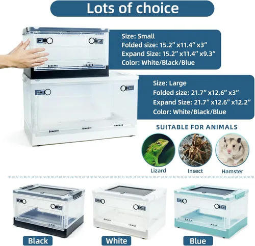 Miniatura 6 de Terrarios de reptiles plegables grandes, tanques de serpiente y recintos para dragones barbudos, iguanas, lagartos, geckos con cresta, vistas Negro