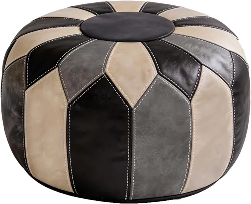 Miniatura 7 de Thgonwid Funda redonda sin relleno, otomana de almacenamiento de piel sintética, taburete marroquí bohemio, decoración multiusos para el hogar, sala