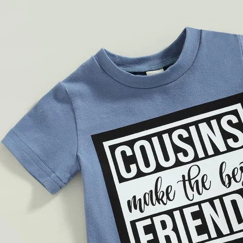 Miniatura 55 de Conjunto de traje de verano para bebé niño pequeño, manga corta, cuello redondo, letras impresas, lindo traje de verano, conjunto de 2 piezas