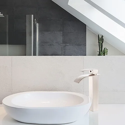 Miniatura 7 de VOTON - Grifo de fregadero de níquel cepillado moderno alto con cascada para fregadero de baño, con desagüe desplegable, grifo de baño de una sola
