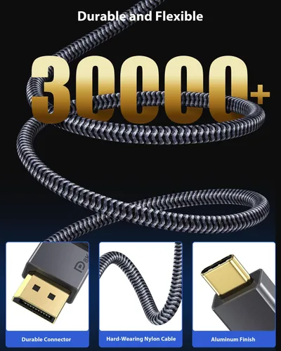Miniatura 6 de Maxonar USB C a DisplayPort con certificado VESA, 8K 60Hz Tipo C a DP Cable no bidireccional 6.6FT/2M (4K 60Hz 144Hz 120Hz) 32.4Gbps 1.4 HBR3 Modo