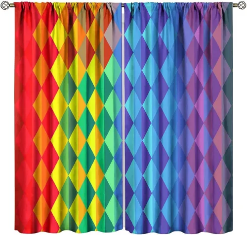Miniatura 41 de Cortinas opacas abstractas de arco iris, pintura de color arcoíris con gotas, diseño gráfico creativo con bolsillo para barra, para sala de estar