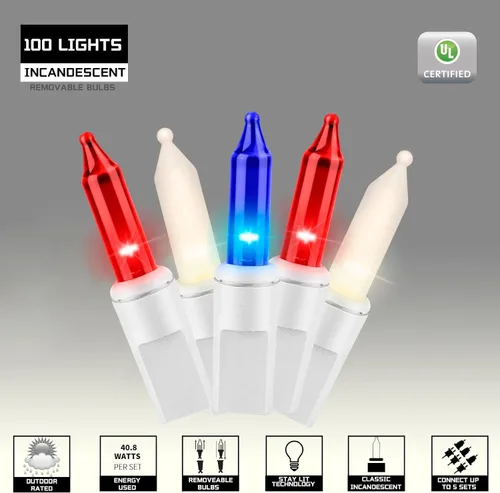 Miniatura 2 de 100 luces rojas, blancas y azules, extrabrillantes con conectores finales, decoración del 4 de julio, mini tira de luces patrióticas de 19.6 ft