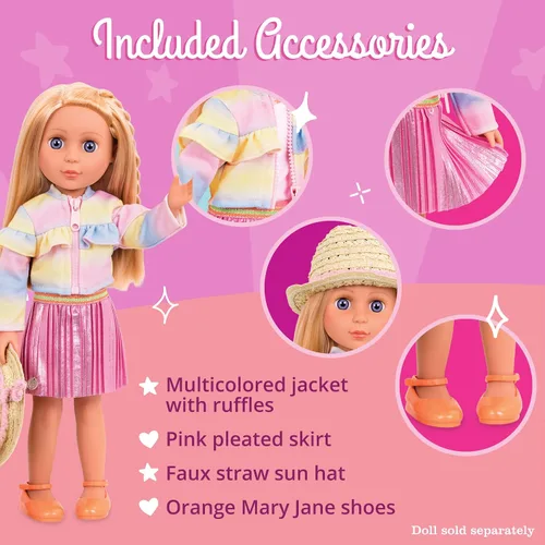 Miniatura 4 de Glitter Girls – Ropa para Muñeca de 14 Pulgadas – Conjunto de Volantes y Plisados para Guapas – Chaqueta Arcoíris, Falda, Sombrero y Zapatos